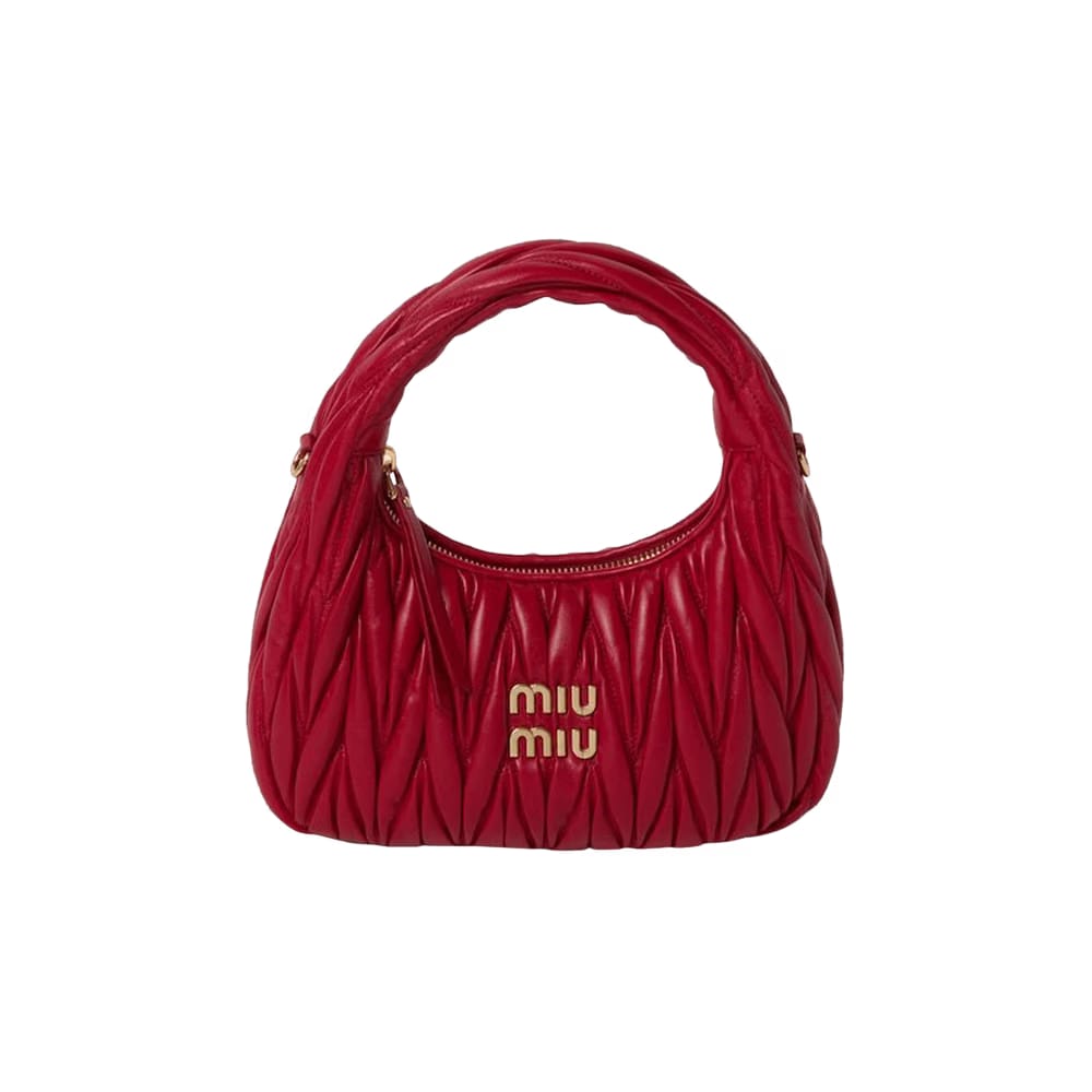 Miu Miu Wander Matelassé Nappa Leather Hobo Bag Red