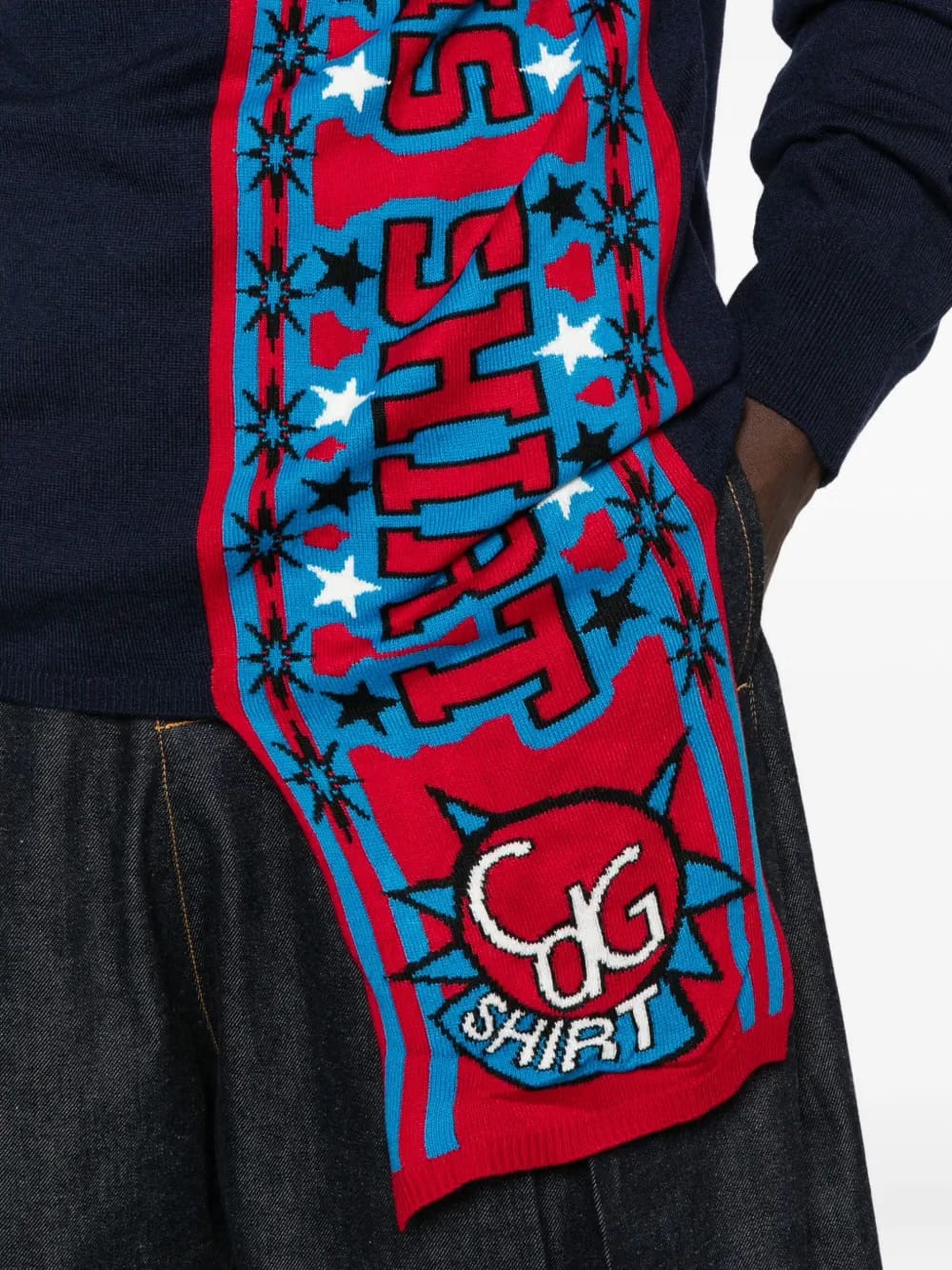 attached-scarf sweater