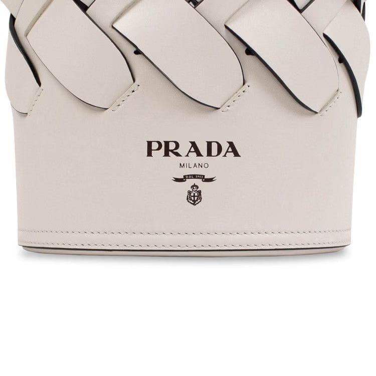 Prada Tress Large Woven Bucket Bag White