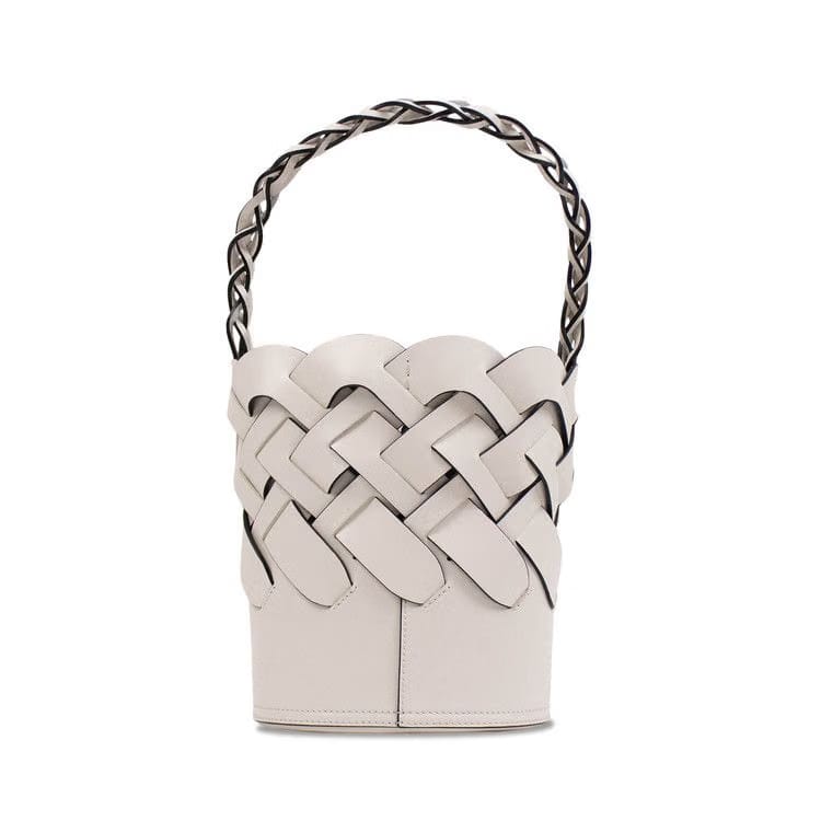 Prada Tress Large Woven Bucket Bag White
