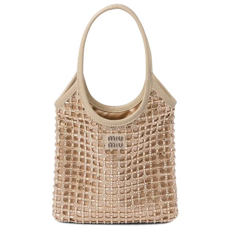 Miu Miu Rete Starlight Crystal Tote Bag Sabbia