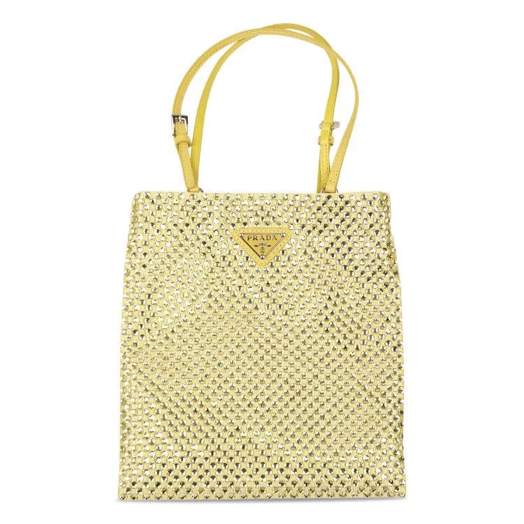Prada Satin Crystal Handbag Yellow