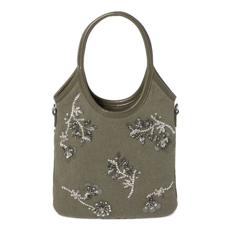 Miu Miu Ivy Embroidered Gabardine Bag Olive