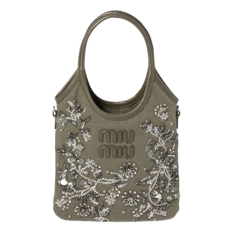 Miu Miu Ivy Embroidered Gabardine Bag Olive