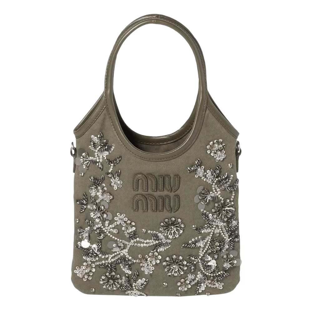 Miu Miu Ivy Embroidered Gabardine Bag Olive