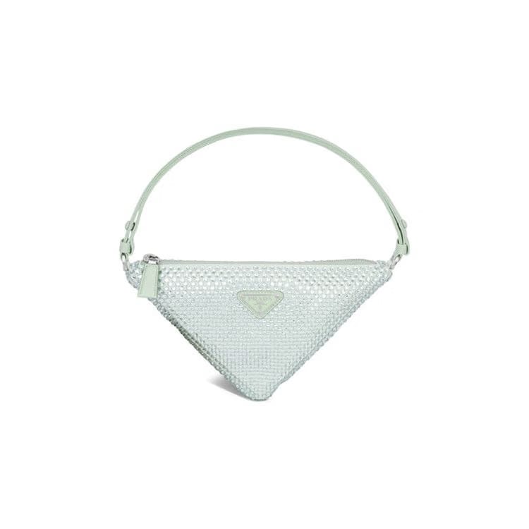 Prada Crystal Studded Satin Pouch Mint Green