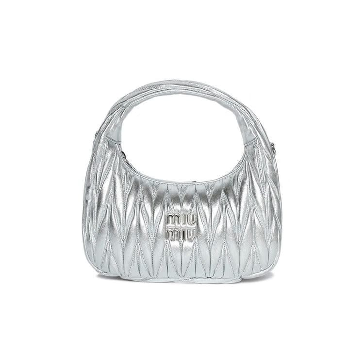 Miu Miu Wander Matelassé Nappa Leather Hobo Bag Argento