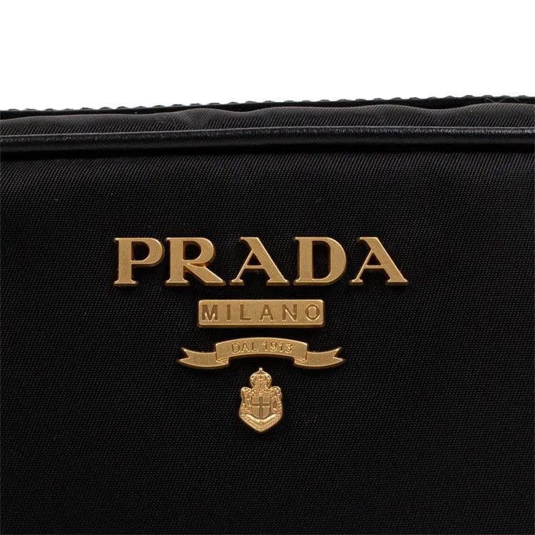 Prada Nylon Gold Logo Small Cross-Body Shoulder Bag Black
