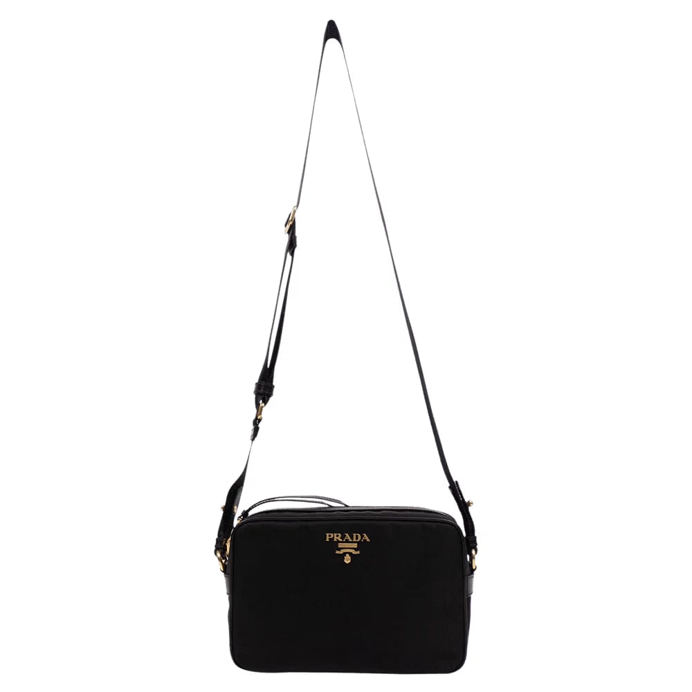 Prada Nylon Gold Logo Small Cross-Body Shoulder Bag Black