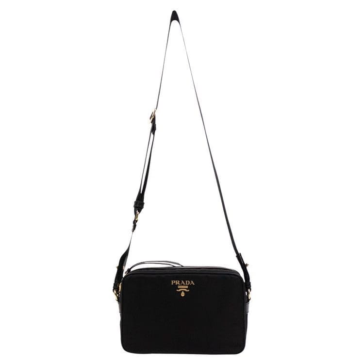 Prada Nylon Gold Logo Small Cross-Body Shoulder Bag Black
