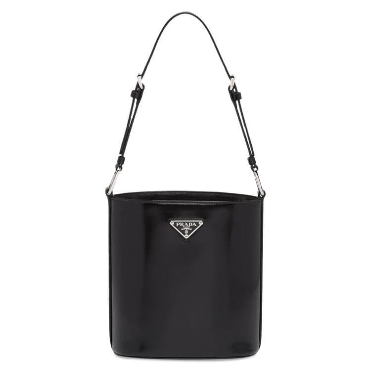 Prada Mini Brushed-Leather Bucket Bag Black