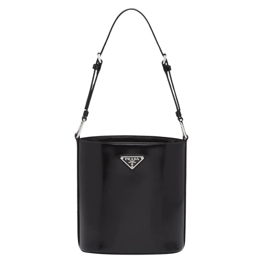 Prada Mini Brushed-Leather Bucket Bag Black