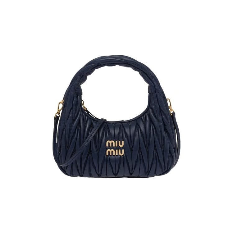 Miu Miu Matelasse Nappa Leather Mini Hobo Bag Baltic Blue