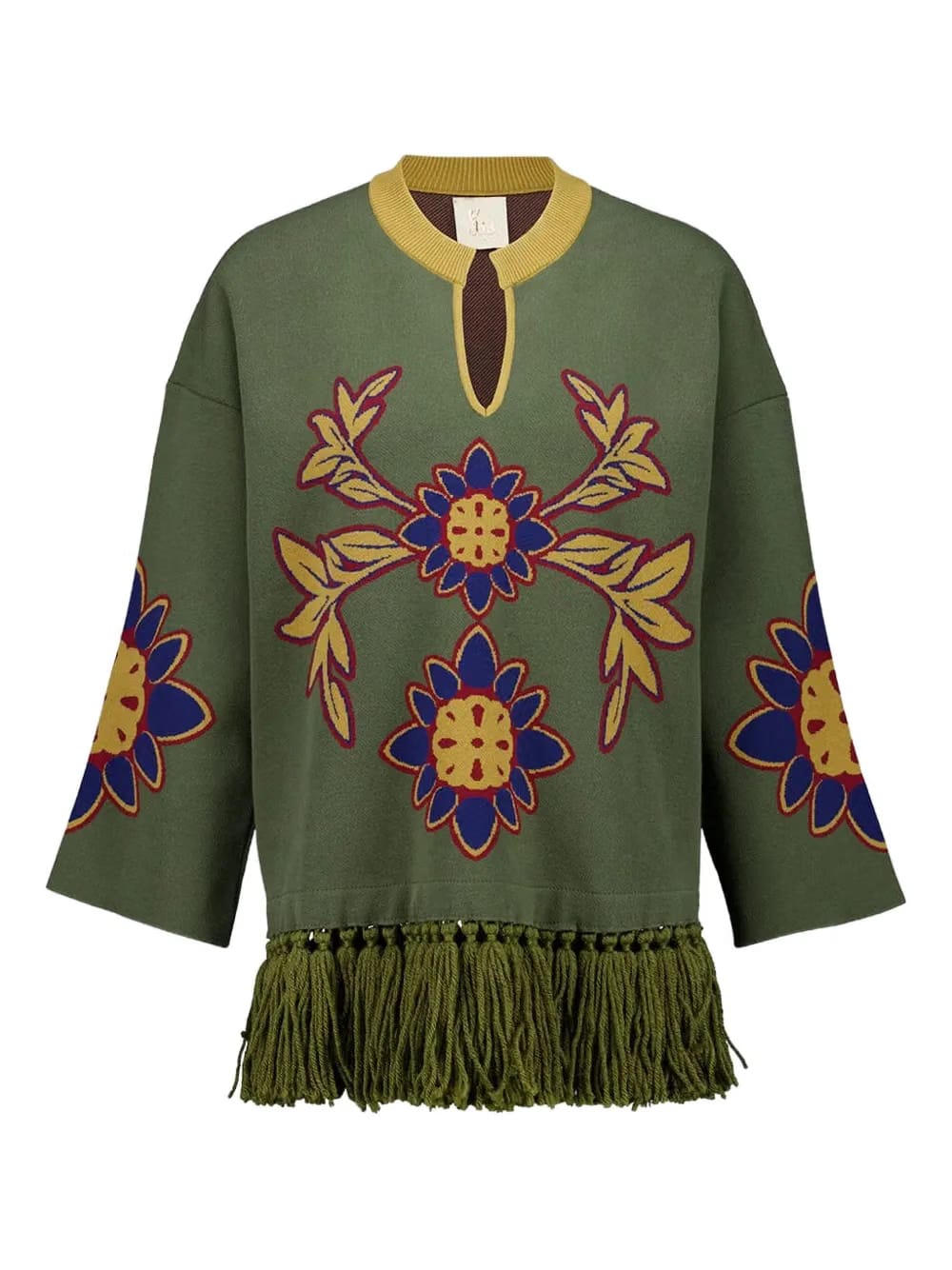 fringe-embellished floral tunic
