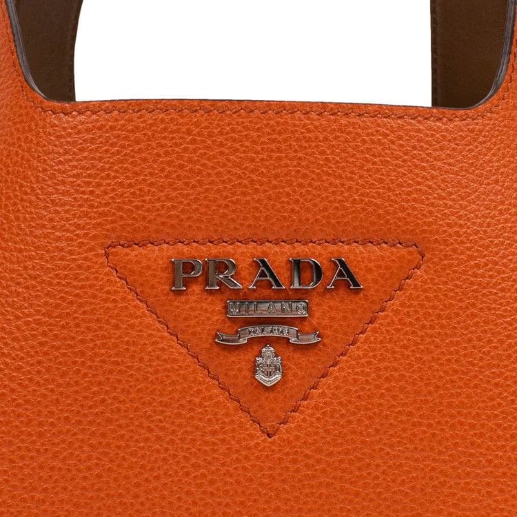 Prada Calf Leather Double Top Handle Medium Handbag Orange