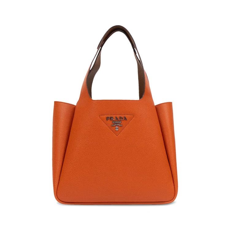 Prada Calf Leather Double Top Handle Medium Handbag Orange
