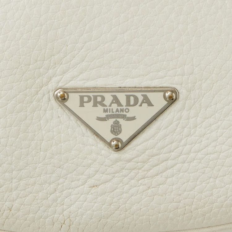 Prada Leather Vitello Daino Metal Bar Top Handle Bag White