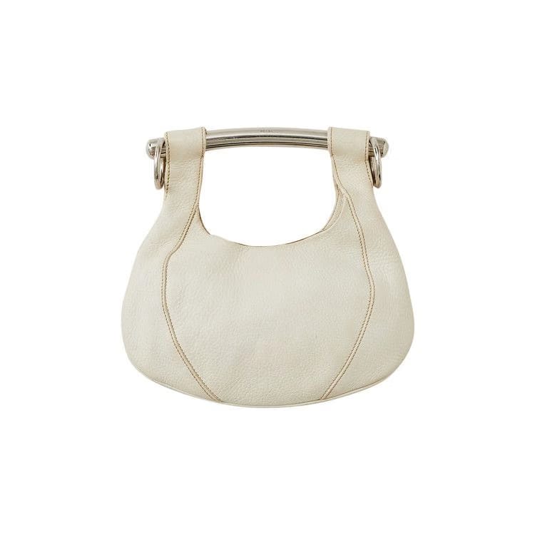 Prada Leather Vitello Daino Metal Bar Top Handle Bag White