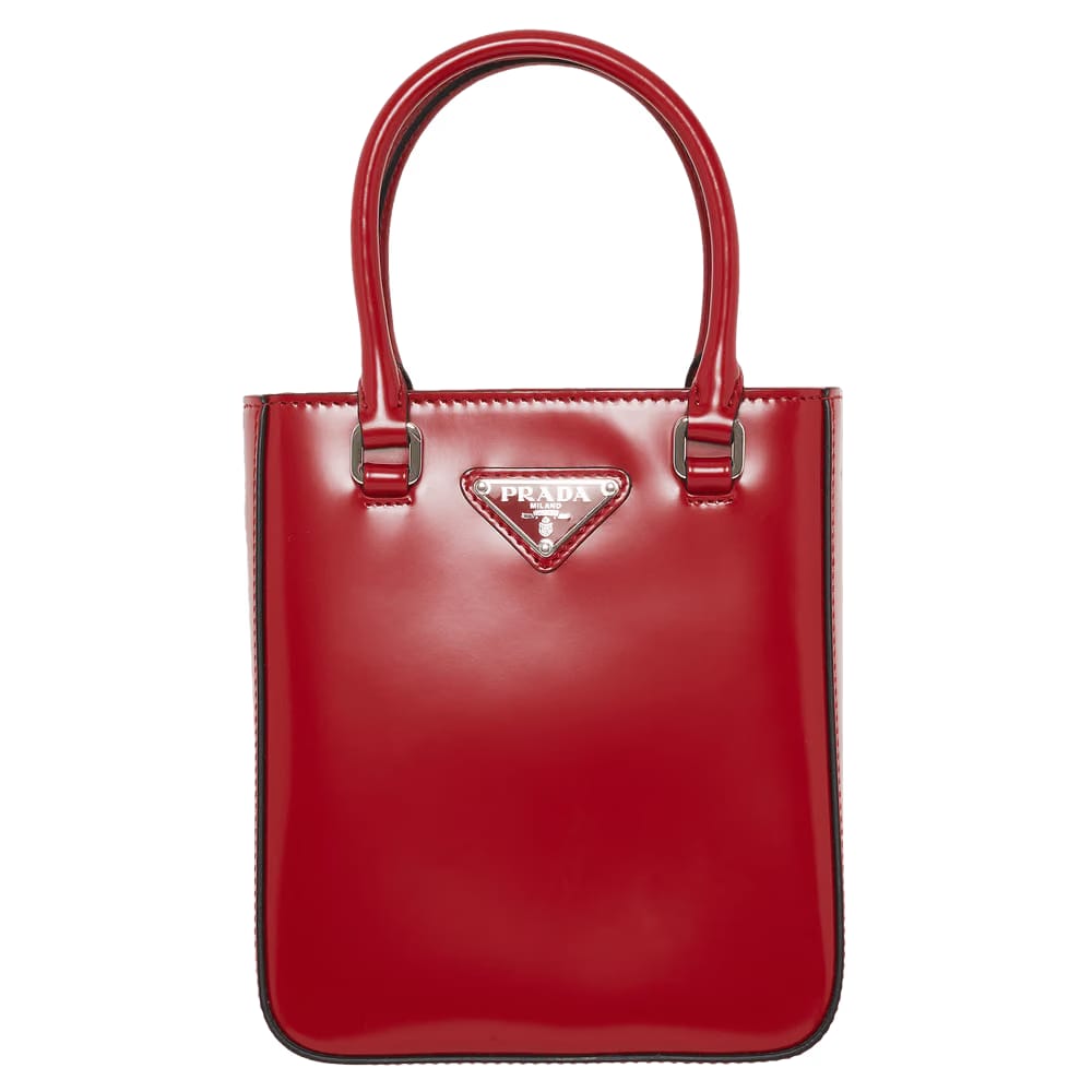 Prada Small Brushed Leather Tote Red