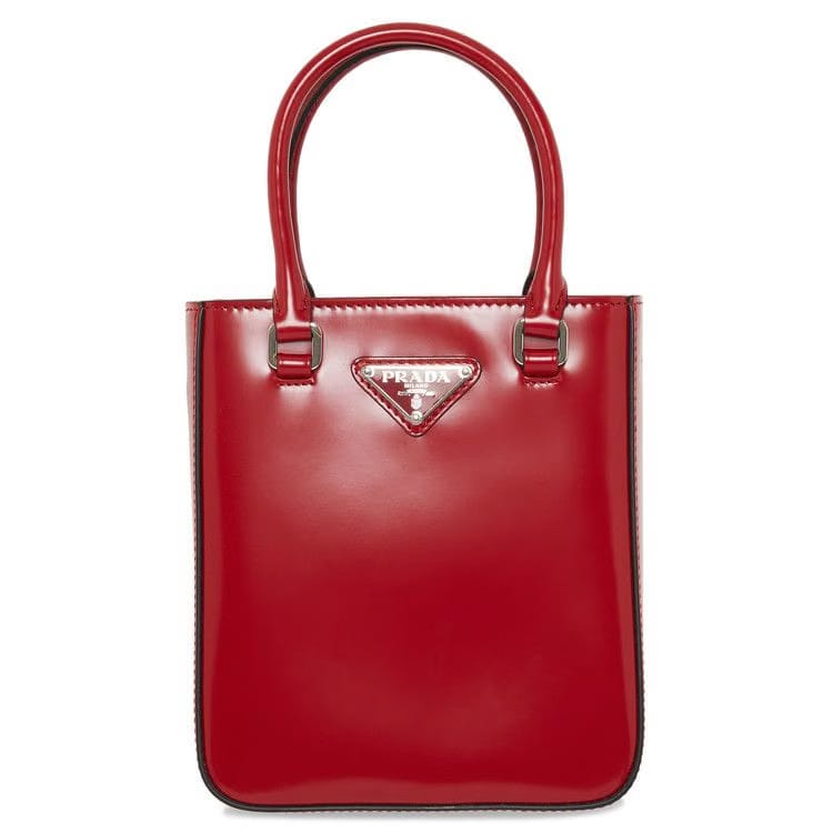 Prada Small Brushed Leather Tote Red