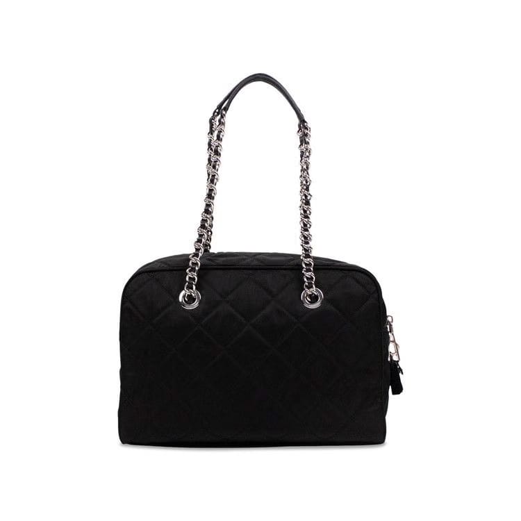 Prada Quilted Nylon Chain Shoulder Strap Medium Handbag Black