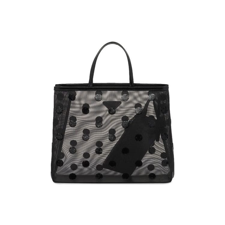 Prada Sequined Mesh Tote Bag Black
