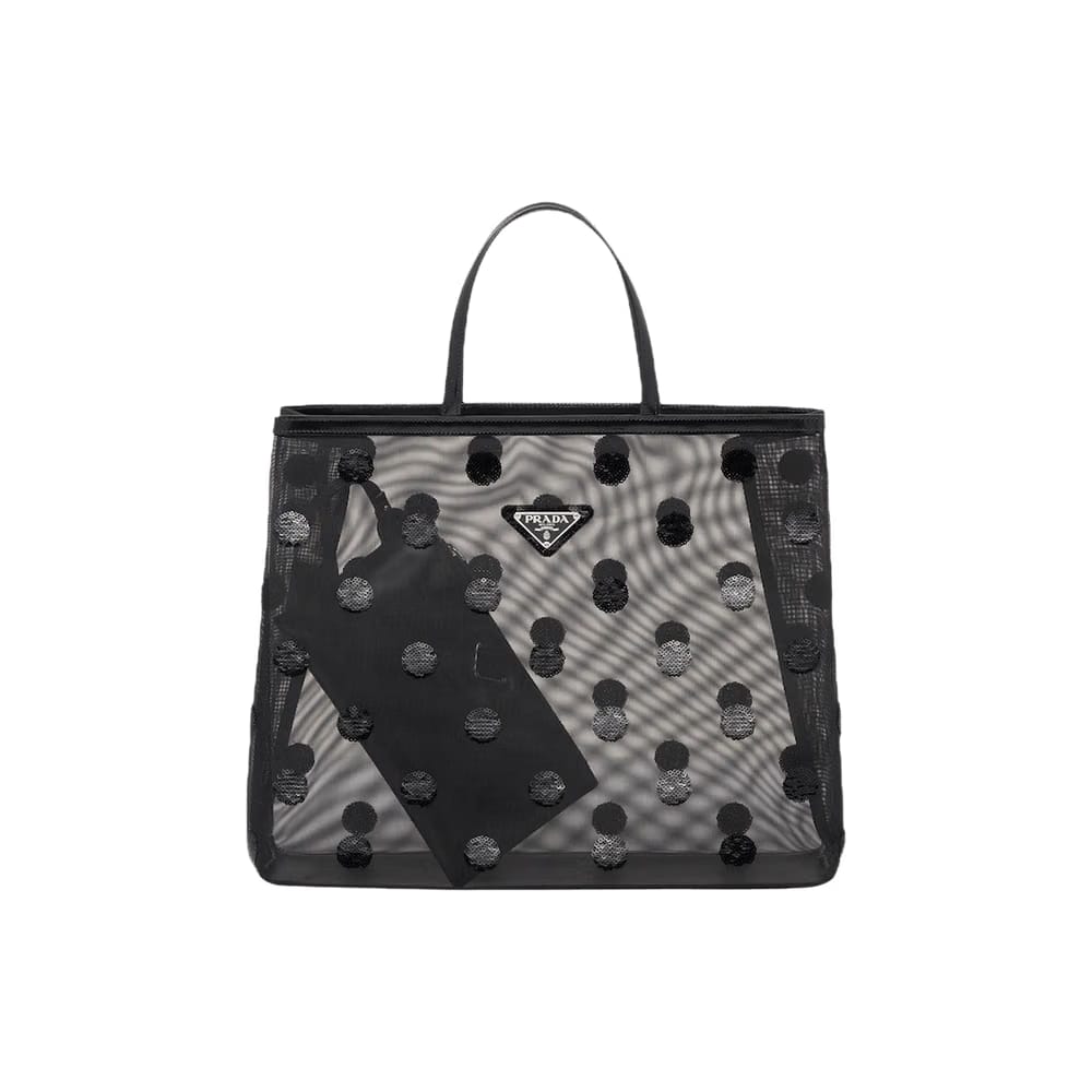 Prada Sequined Mesh Tote Bag Black