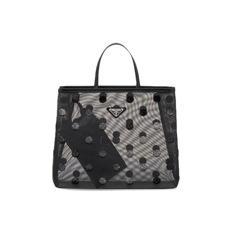 Prada Sequined Mesh Tote Bag Black