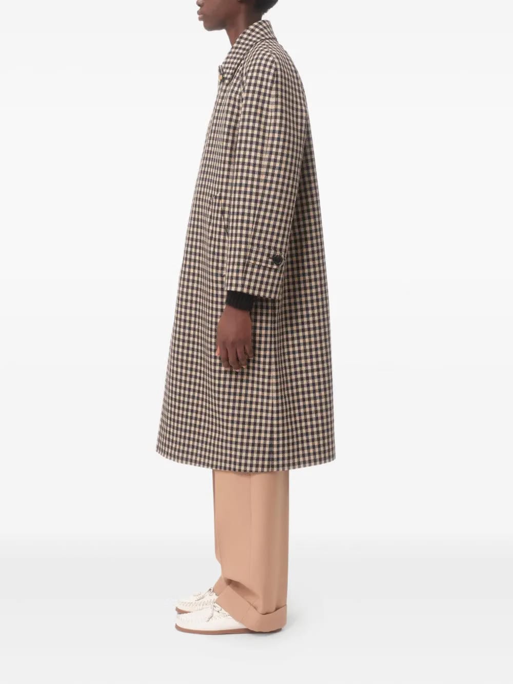 single-breasted cotton and wool coat with Vichy-pattern
