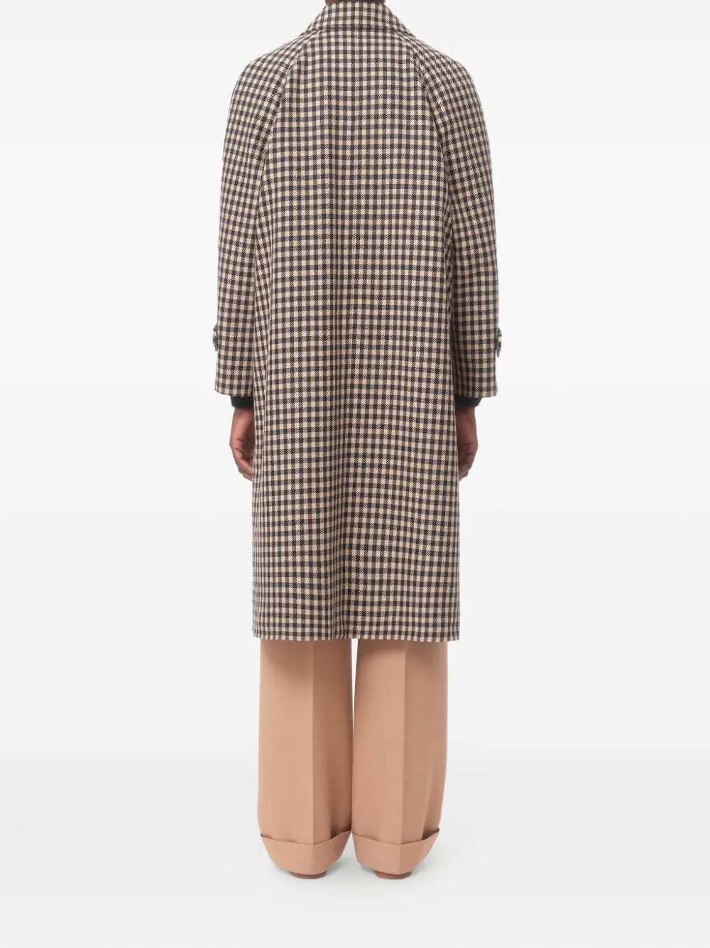 single-breasted cotton and wool coat with Vichy-pattern