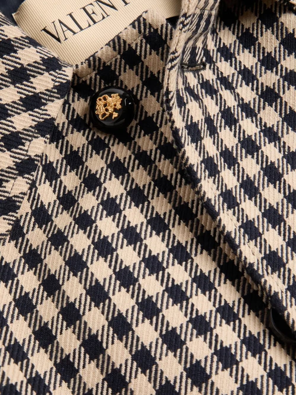 single-breasted cotton and wool coat with Vichy-pattern