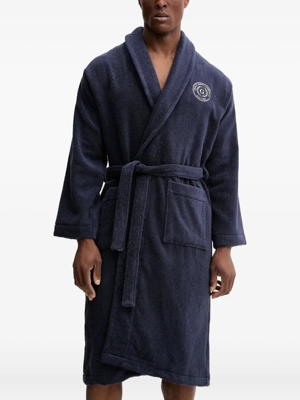 logo-embroidered shawl-collar robe