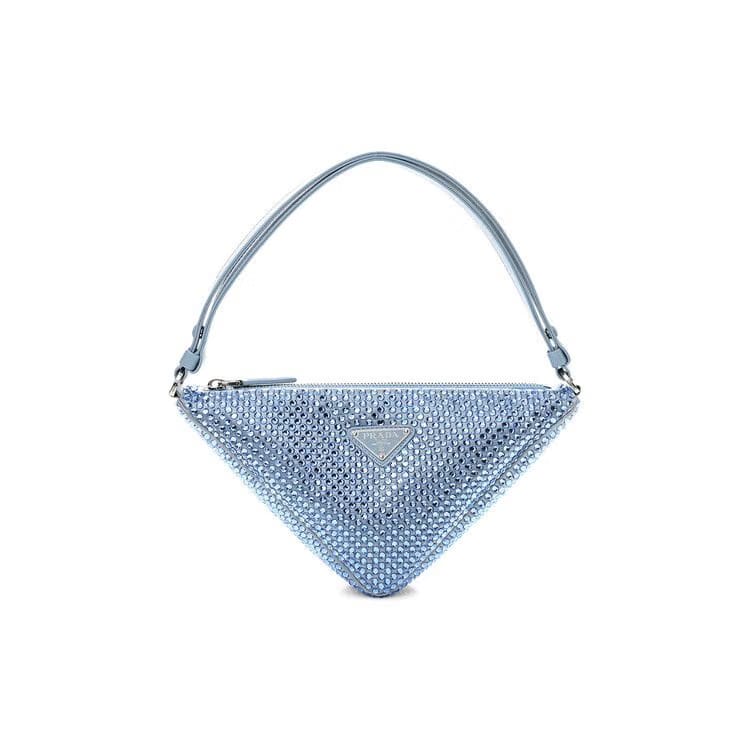 Prada Triangle Crystal-Embellished Satin Bag Blue