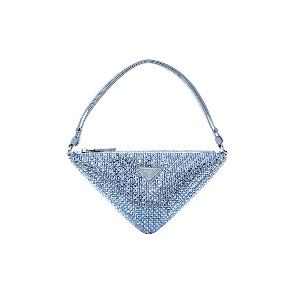 Prada Triangle Crystal-Embellished Satin Bag Blue