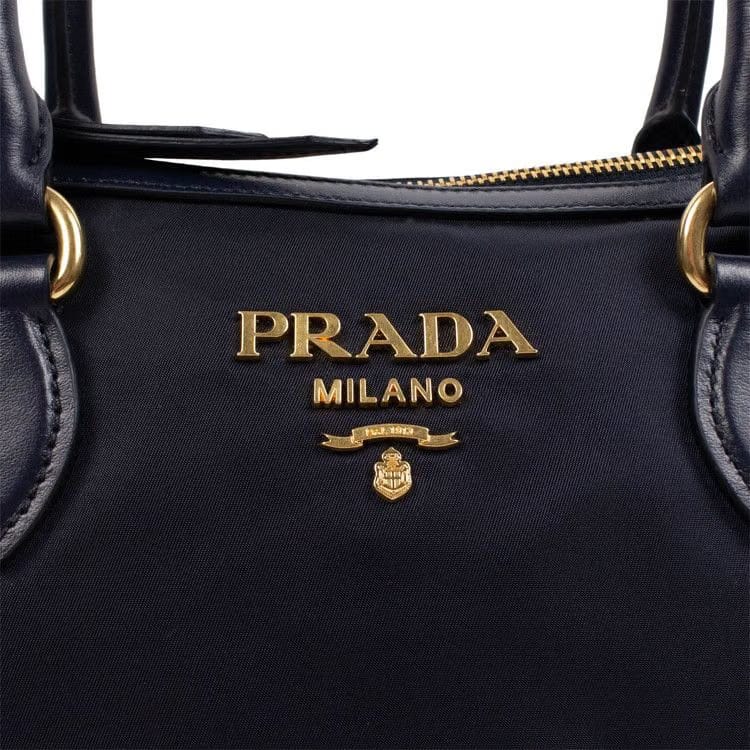 Prada Nylon Fabric Dual Top Handle Large Handbag Tote Navy Blue