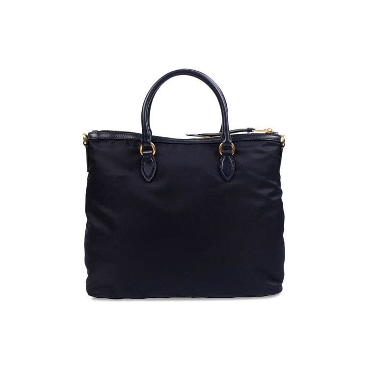 Prada Nylon Fabric Dual Top Handle Large Handbag Tote Navy Blue