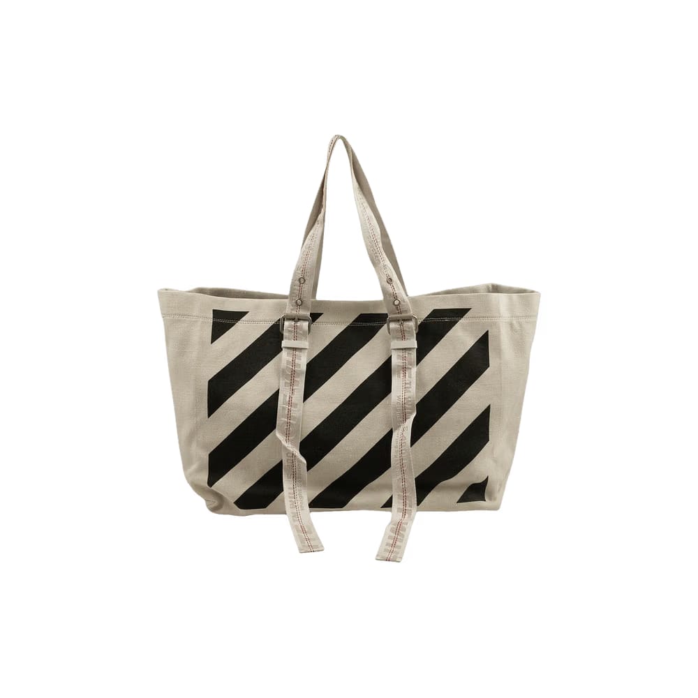 Off-White Canvas Diag Stripe Tote Bag White