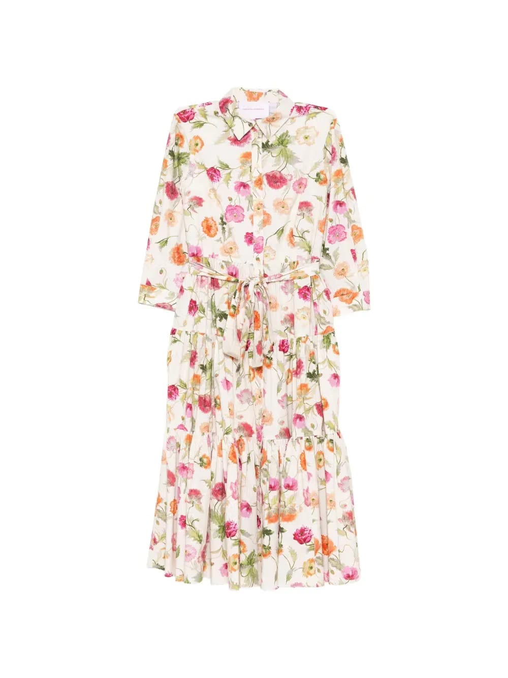poppy-print tiered midi dress
