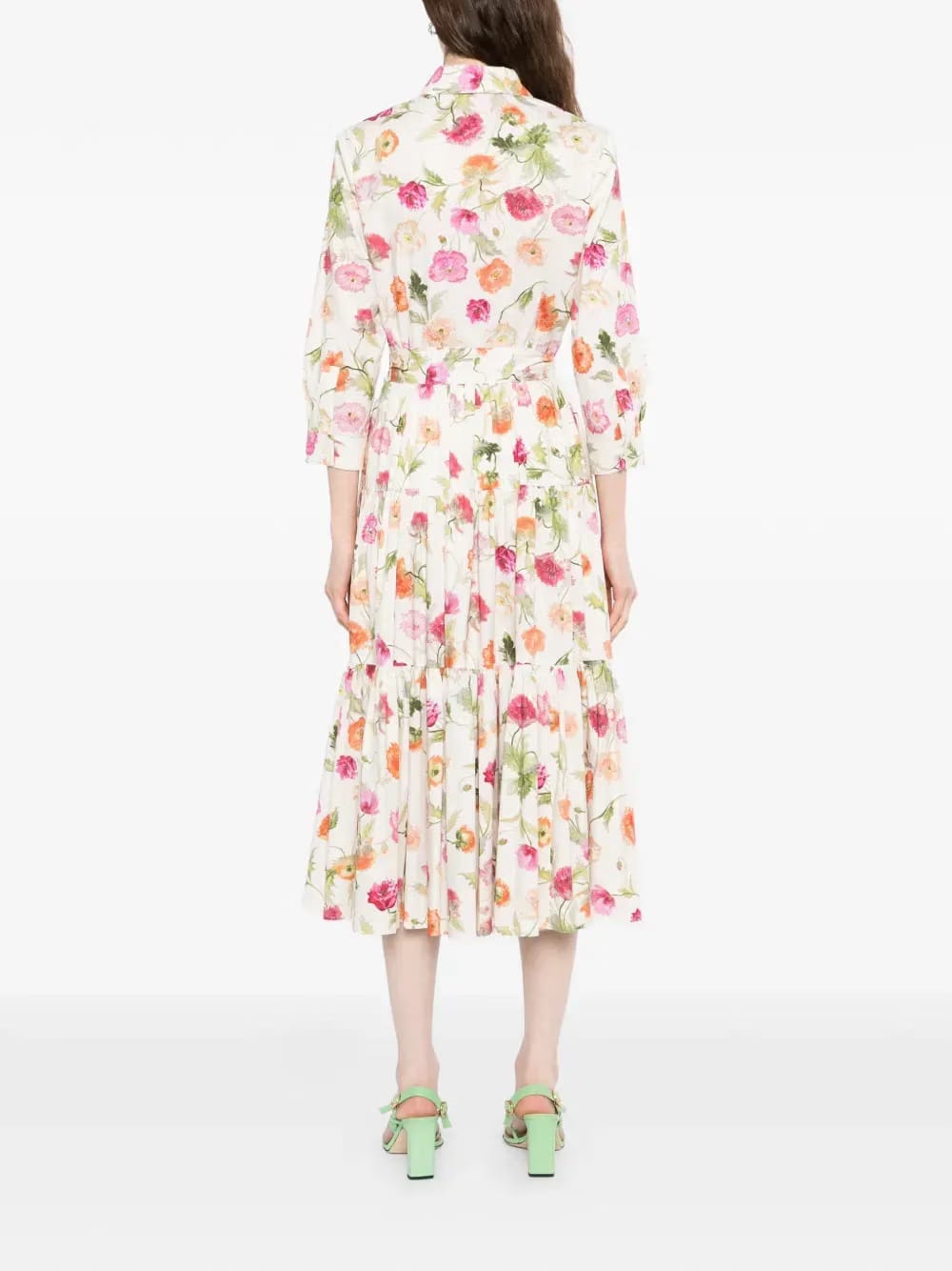 poppy-print tiered midi dress