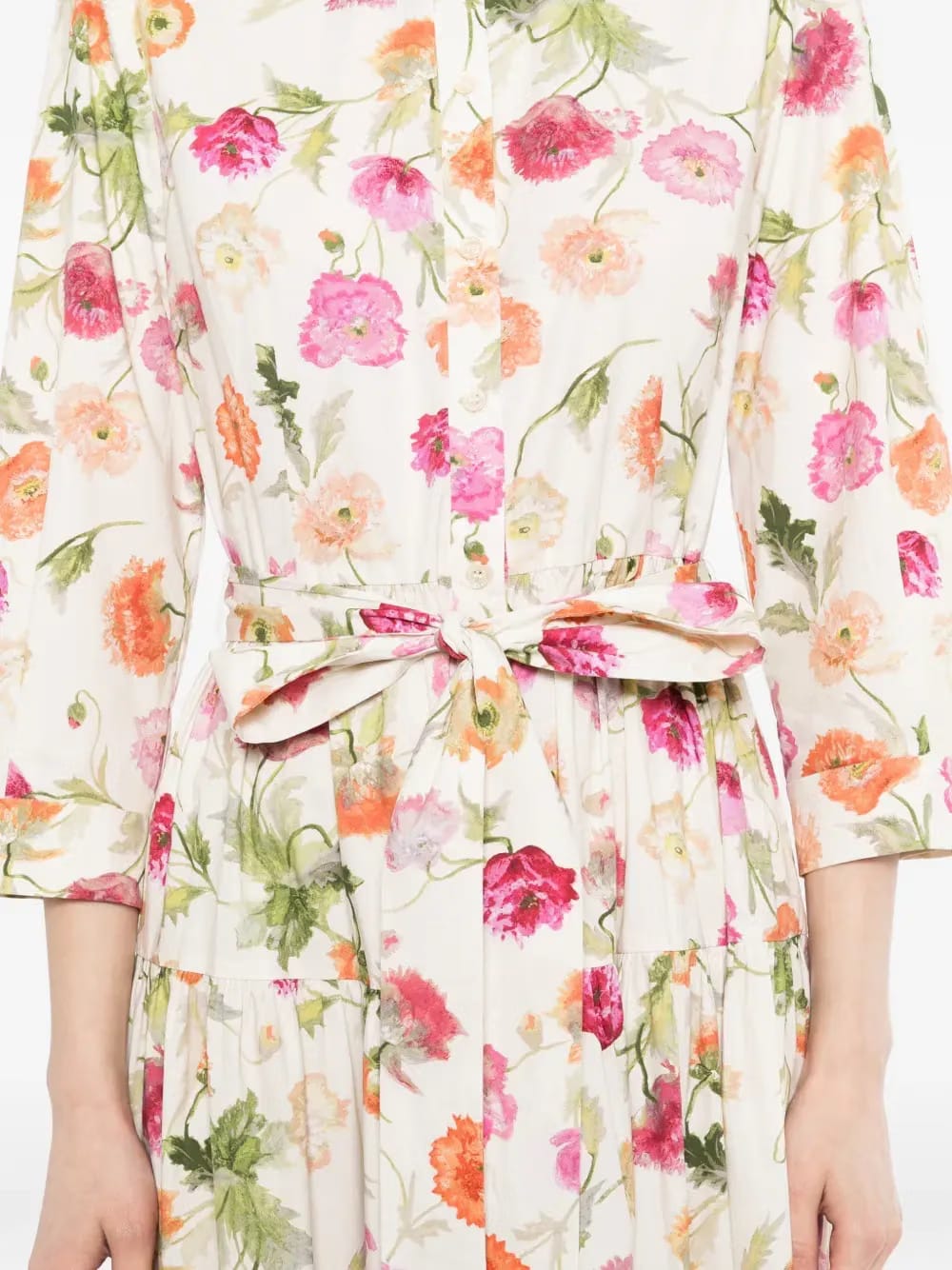 poppy-print tiered midi dress