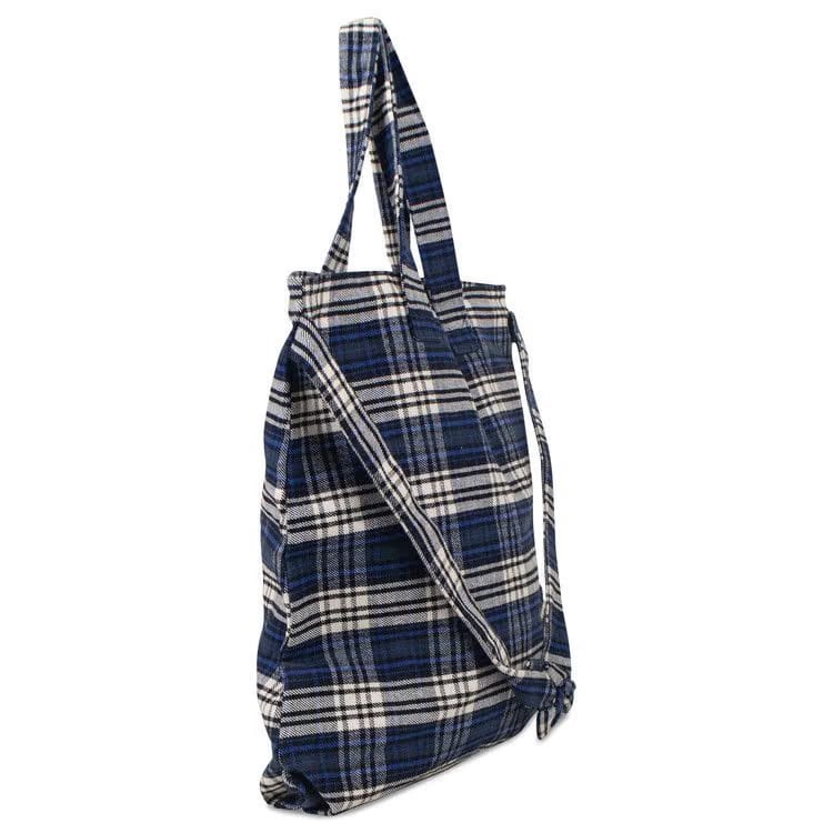Off-White Flannel Foldable Tote Bag Blue