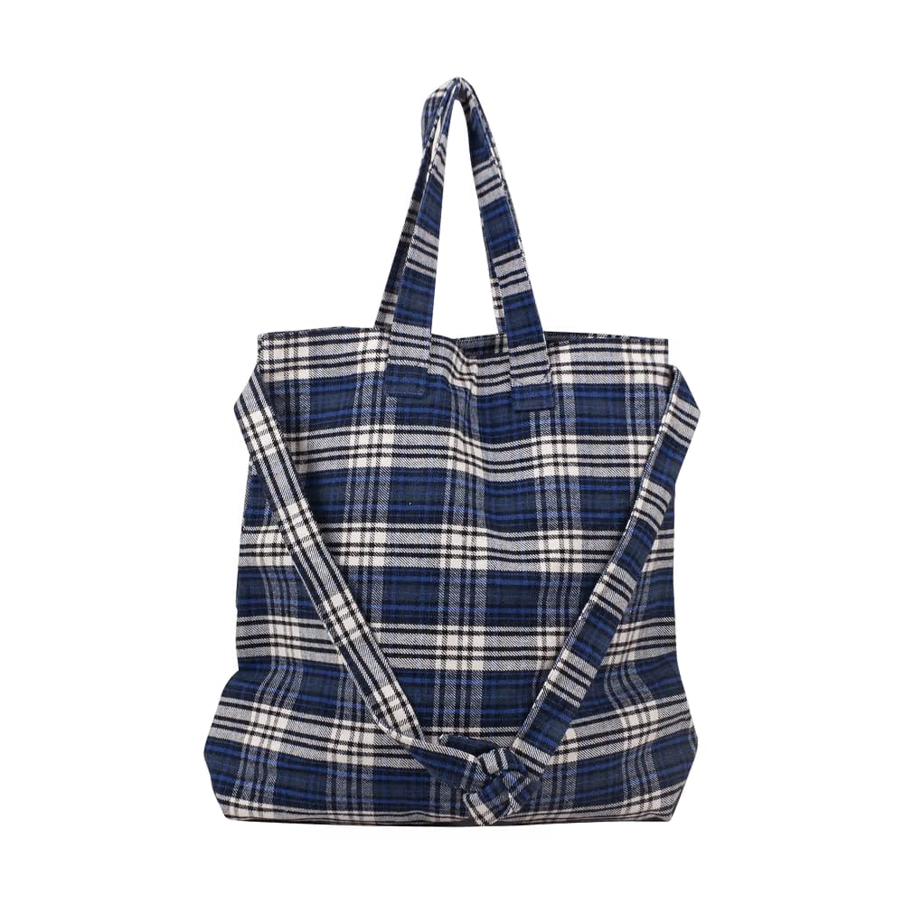 Off-White Flannel Foldable Tote Bag Blue