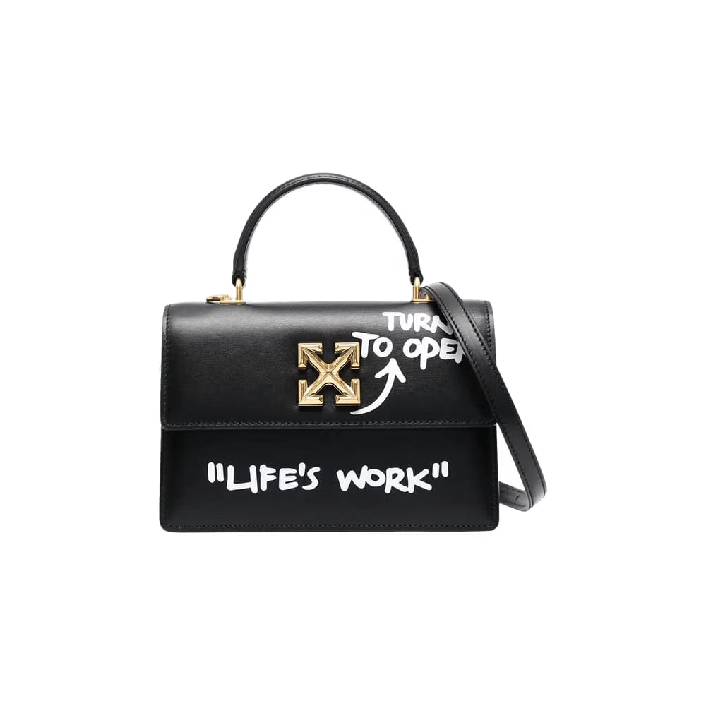 Off-White Jitney 1.4 Top Handle Quote Bag Black/White