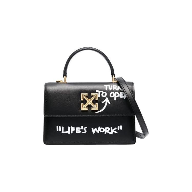 Off-White Jitney 1.4 Top Handle Quote Bag Black/White