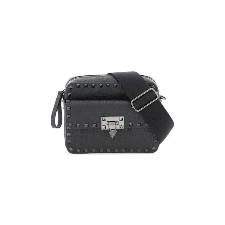 Valentino Garavani Rockstud Zip Up Messenger Bag Black
