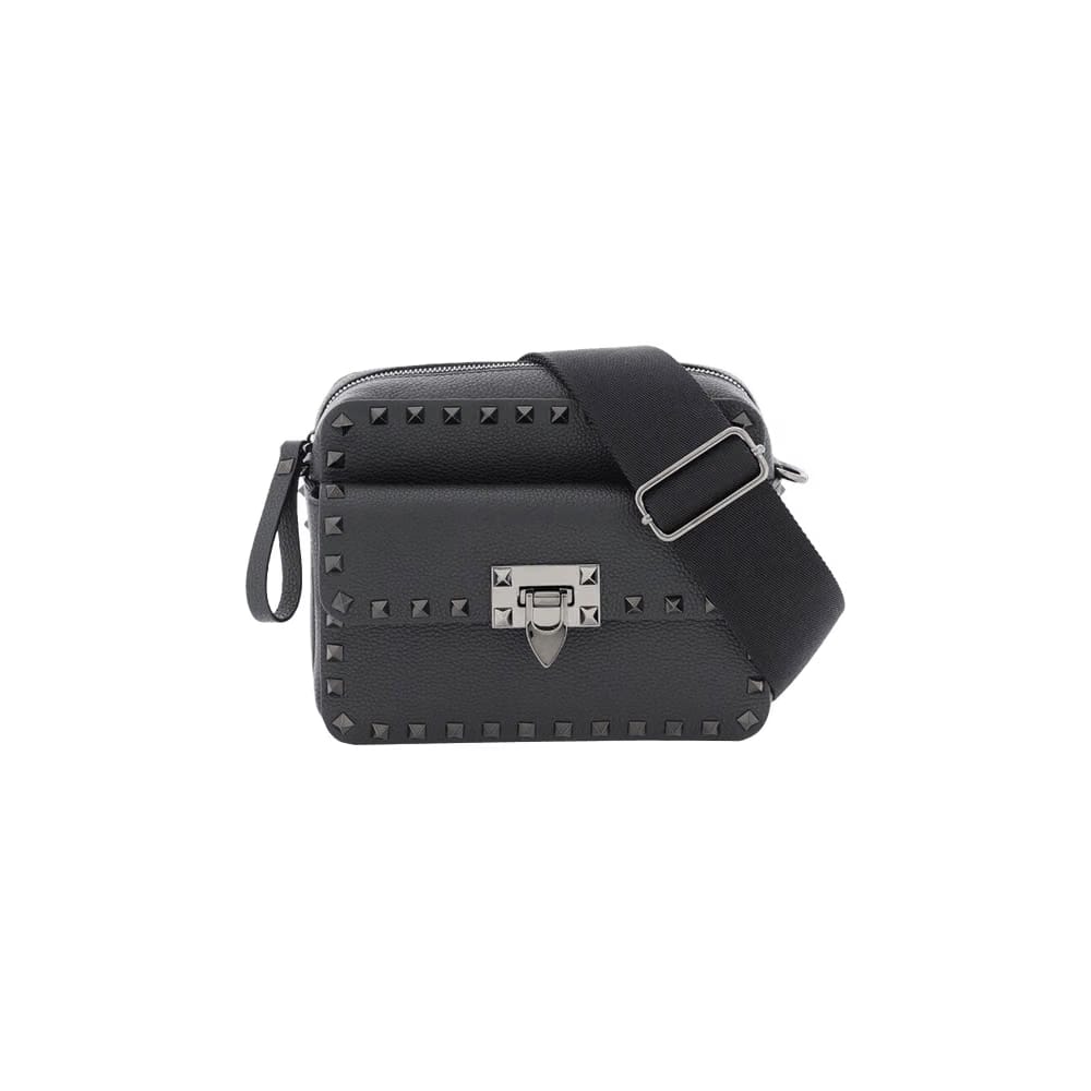 Valentino Garavani Rockstud Zip Up Messenger Bag Black