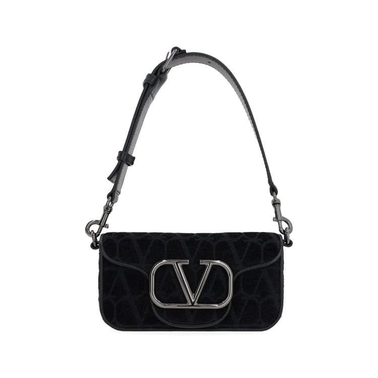 Valentino Logo Plaque Foldover Top Tote Bag Black
