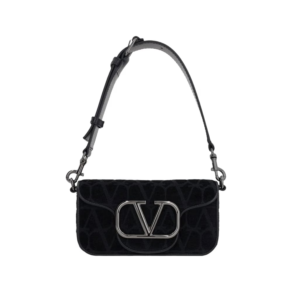 Valentino Logo Plaque Foldover Top Tote Bag Black