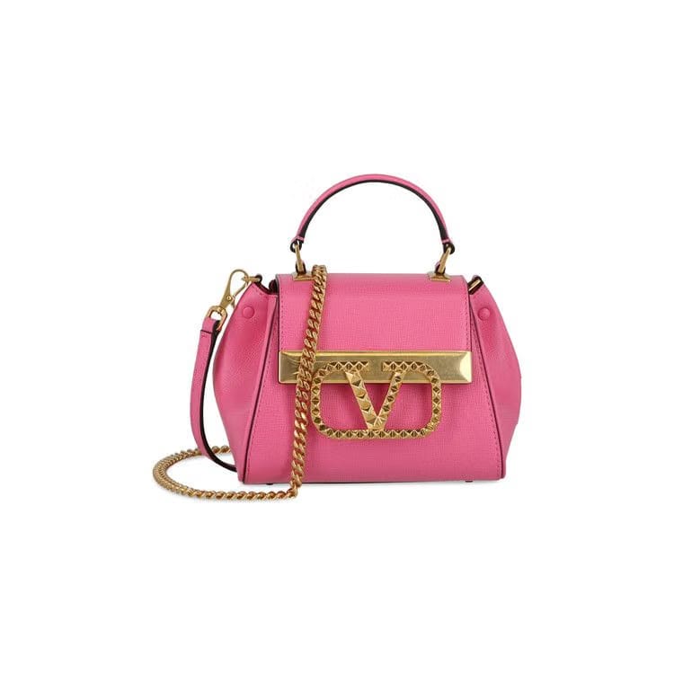 Valentino Mini V-Logo Leather Tote Bag Pink