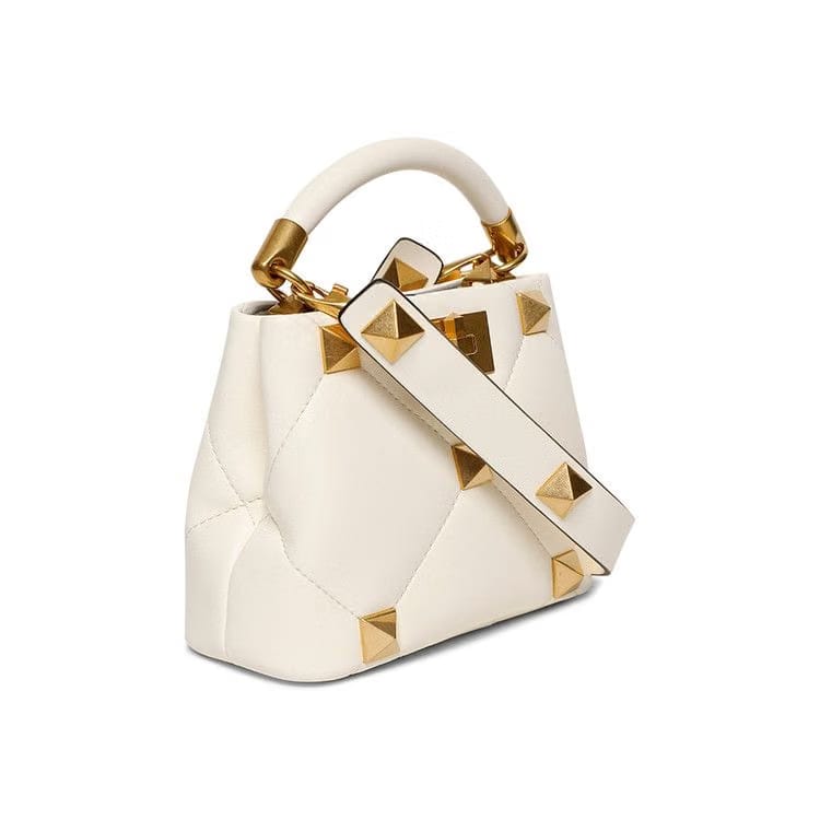 Valentino Mini Roman Stud Top Handle Bag Ivory